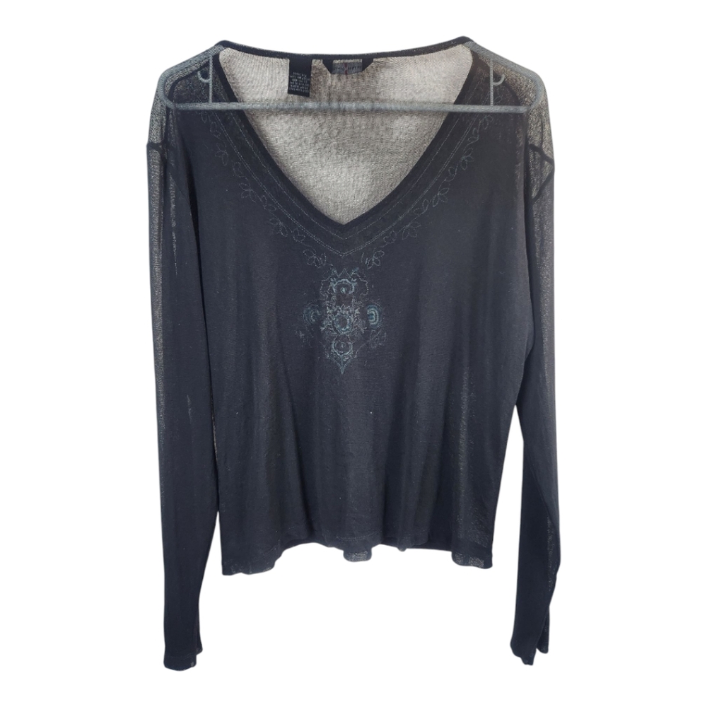 Y2K Vtg Sheer Embellished Top Large Whimsygoth Long Sleeve Embroidered Layer - Picture 7 of 9